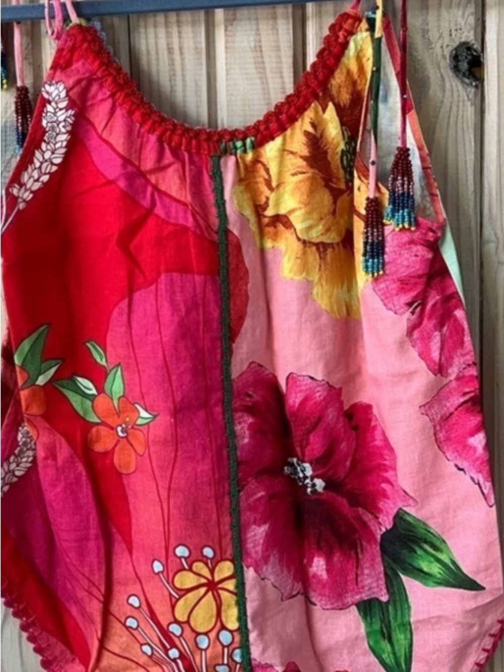 Farm Rio Bright Floral Spaghetti Strap Tank Top - Pink & Red